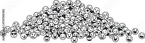 A diverse collection of emoticons displaying various facial expressions and emotions in a pile.