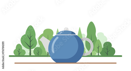 Blue Ceramic Teapot with Lid and Spout Simple Design.