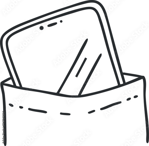 A smartphone partially tucked into a pocket, illustrating modern technology and everyday convenience.