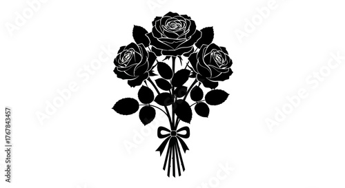 Elegant Bouquet of Black Roses with Ribbon.