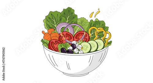 A vibrant and nutritious salad brimming with fresh greens, tomatoes, carrots and other healthy ingredients. Enjoy!