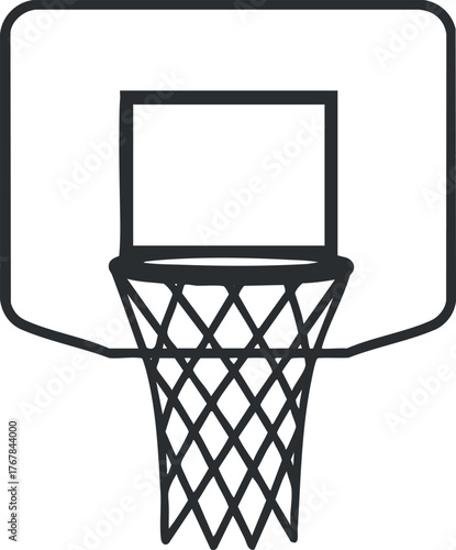 An illustration of a basketball hoop with net designed for sports and recreation purposes.