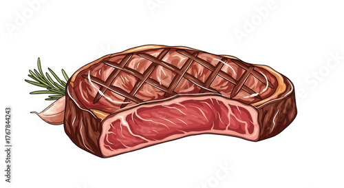 Sizzling steak, expertly grilled to perfection. The juicy cut is seasoned with rosemary and garlic for flavorful cuisine.