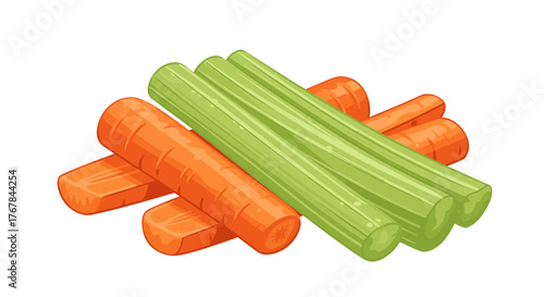 A vibrant and healthy snack featuring crunchy celery sticks paired with sweet, juicy carrots, ready for dipping or enjoying plain.