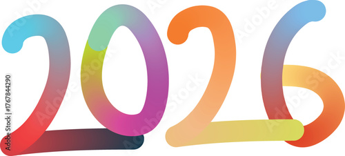 Vibrant 2026 numerals in a gradient of bold colors cast shadow vector