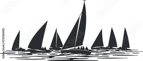 A collection of sailboats racing on the water, showcasing the excitement of sailing.