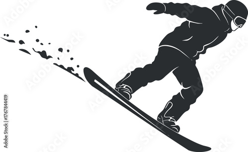 A silhouette of a snowboarder performing tricks on a snowy slope during winter sports.