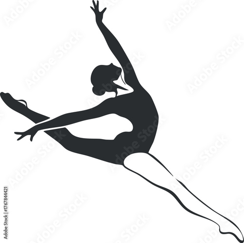 A graceful silhouette of a dancer performing an elegant leap in ballet style.
