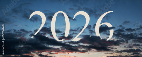 2026 in the clouds. New year's banner.