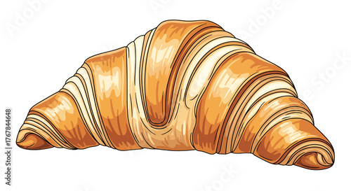 A delicious, flaky croissant with multiple layers is presented on a stark transparent background, tempting taste buds.