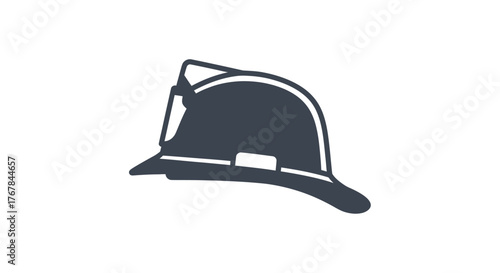 Dark Gray Firefighter Helmet Icon Silhouette Side View.