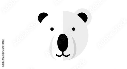 Minimalist Polar Bear Head Illustration with Geometric Shapes and Flat Design.