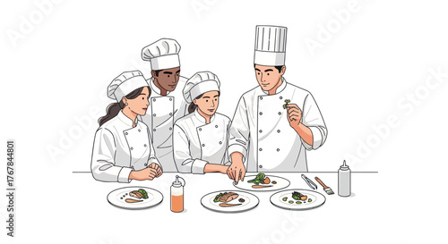 Culinary Class: Chef Instructs Students on Plating Food Artfully.