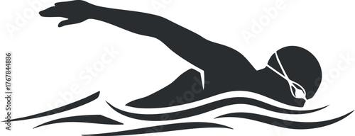 Silhouette of a swimmer performing freestyle in water illustrating athletic movement and competition.