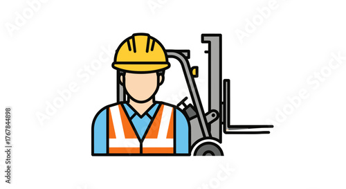 Forklift Operator with Hard Hat and Safety Vest Icon.