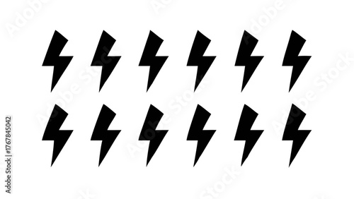 Black lightning bolt flash thunder energy power electric storm danger strike vector illustration image design