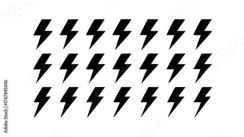 Black lightning bolt flash thunderbolt strike power energy electric storm danger warning sign vector icon set