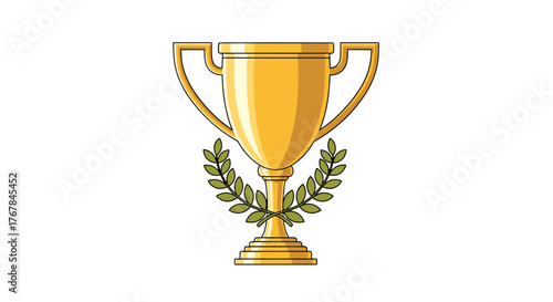 A striking golden trophy stands on a transparent background, adorned with a laurel wreath, symbolizing victory and success.
