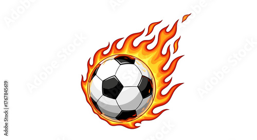 A soccer ball engulfed in flames, representing speed, power, and excitement in the world of competitive sports.
