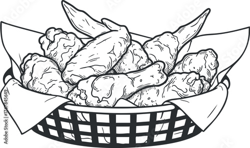 A basket of crispy fried chicken wings served as a delicious snack or appetizer.