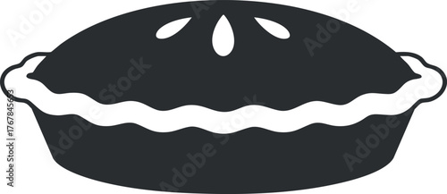 A simple black and white illustration of a delicious pie with a flaky crust and filling.