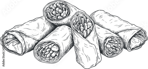 A delicious plate of freshly made spring rolls showcasing crispy wraps filled with vegetables.