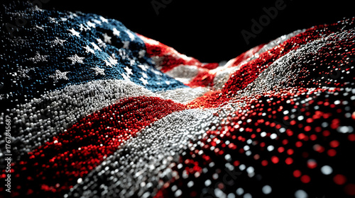 Digital American Flag. A stylized digital American flag with a dynamic, futuristic background