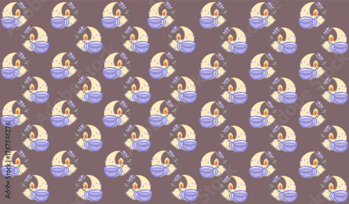 Moon Candle and Lavender Tea Seamless Pattern
