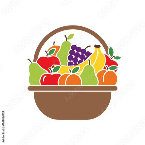Basket of colorful fruits illustration.