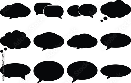 Collection of twelve black speech and thought bubbles on white background speech bubble chat bubble 2