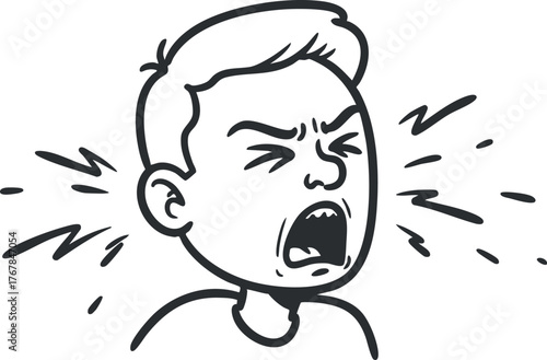 A cartoon illustration of a boy expressing anger by shouting with exaggerated facial features.