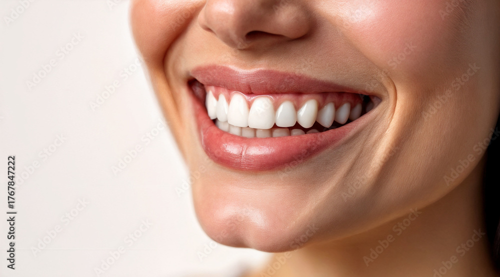 Obraz premium Close-up of a bright healthy smile with white teeth