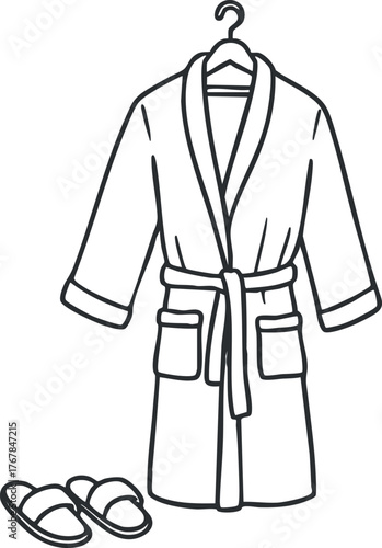 Illustration of a cozy bathrobe and slippers perfect for lounging at home or relaxing.