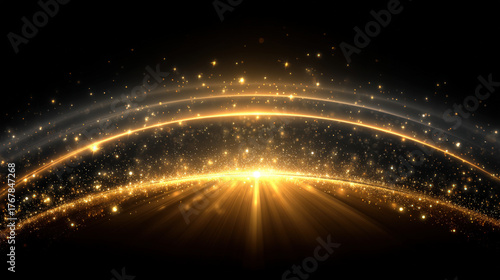 Twin golden arcs with glowing inner light and scattered sparks on black background