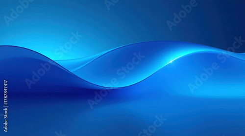 Abstract flowing waves of luminous electric blue light creating a serene and futuristic digital art background