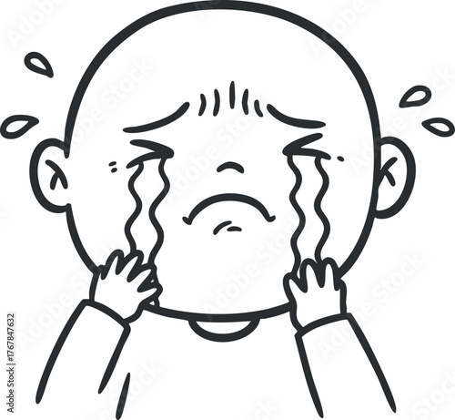 A cartoon illustration of a sad child crying with tears on their face expressing sorrow.