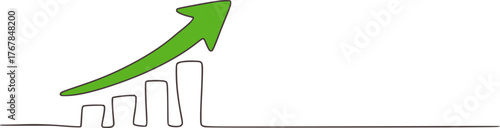 Green arrow rising above bar chart growth