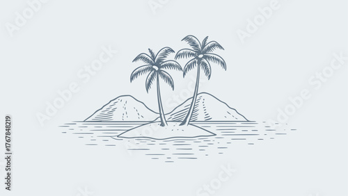 tropical island with palm trees and boat