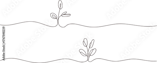 Two minimalist line drawings of sprouting plants seedling growth