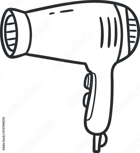 A simple illustration of a hairdryer commonly used for styling and drying hair.