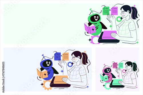  Illustration of a person teaching AI robot assistants using data sheets