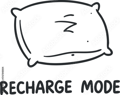 A humorous illustration of a pillow depicting recharge mode for relaxation and comfort.