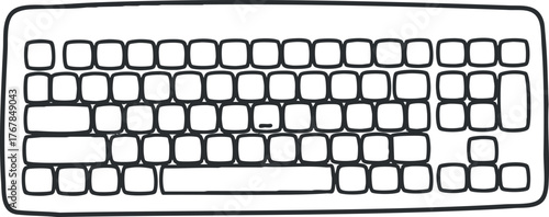 Illustration of a computer keyboard in a simple black and white design.