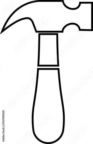 Black hammer icon construction and carpentry equipment hand tool for repair and workshop in flat and line outline style, mechanical, industrial and DIY hammer vector illustration