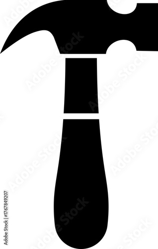 Black hammer icon construction and carpentry equipment hand tool for repair and workshop in flat and line outline style, mechanical, industrial and DIY hammer vector illustration
