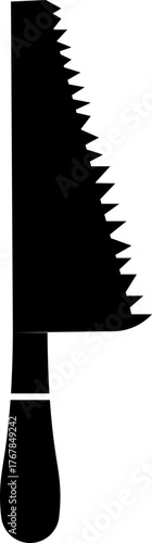 Black hand saw icon, carpentry and woodworking cutting tool handyman equipment in flat and line outline style, construction, repair, craft, and industrial workshop vector illustration