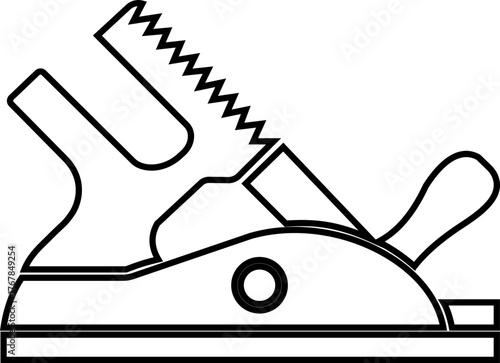 Black carpentry jack plane tool icon woodworking planer symbol carpenter equipment group in flat and line outline style, construction, joinery, and hand tool vector design