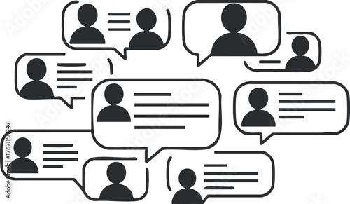 A graphic representation of multiple speech bubbles symbolizing communication and conversation among users.