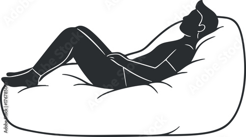 A person relaxing on a beanbag chair in a serene indoor setting.