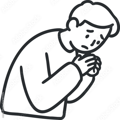 Illustration of a sad person with hands clasped showing emotions of worry and concern